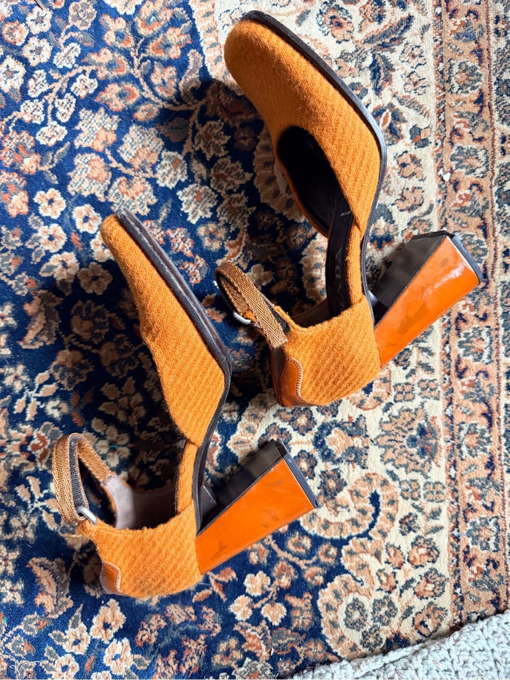Orange Prada Ankle-Strap Block Heel Pumps - Picture 4 of 5